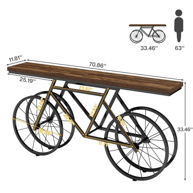 Kahverengi Endüstriyel Ahşap ve Metal Bisiklet Ayaklı Koltuk Arkası Dresuar - 180x30x85 cm - 131961