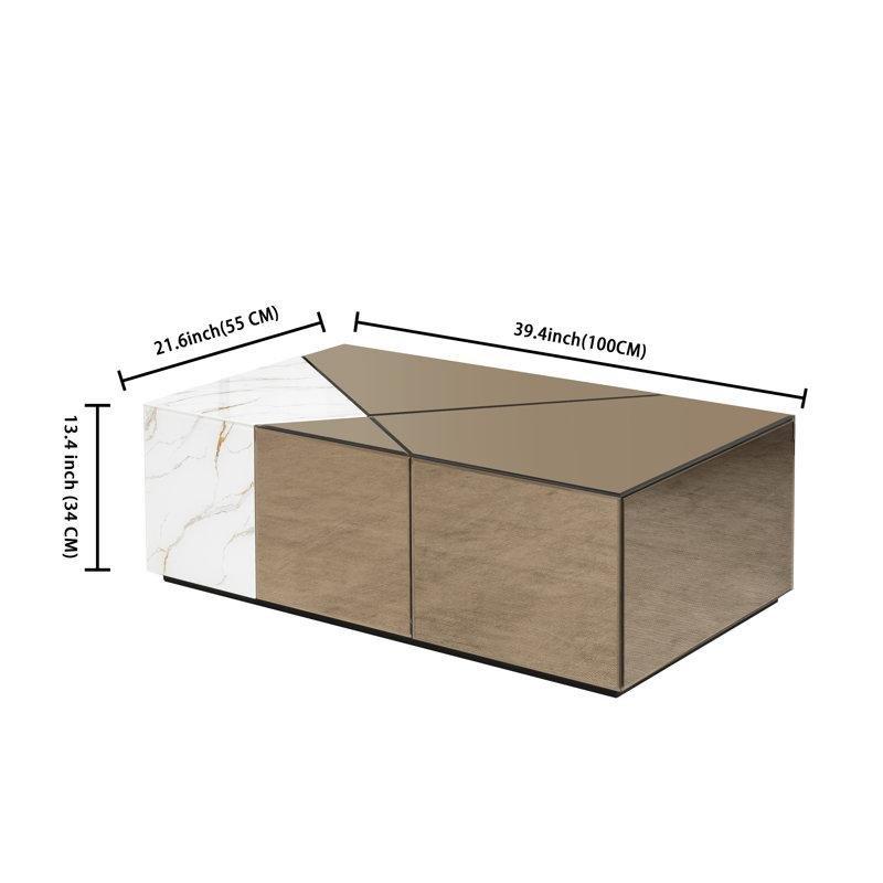 Kahverengi Gri Cam Aynalı Mermer Desenli Aynalı Cam Sehpa-35x101x56 cm - 117096