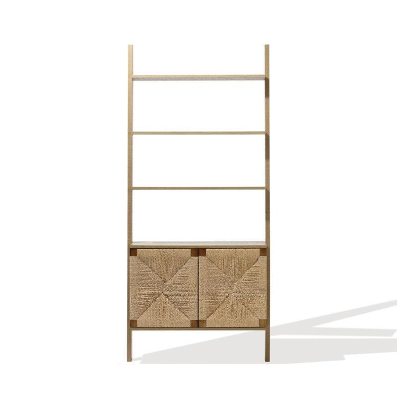 Kahverengi Hasır Örgü Kapaklı Merdiven Tasarımlı Kitaplık - 80x180 cm - 141529