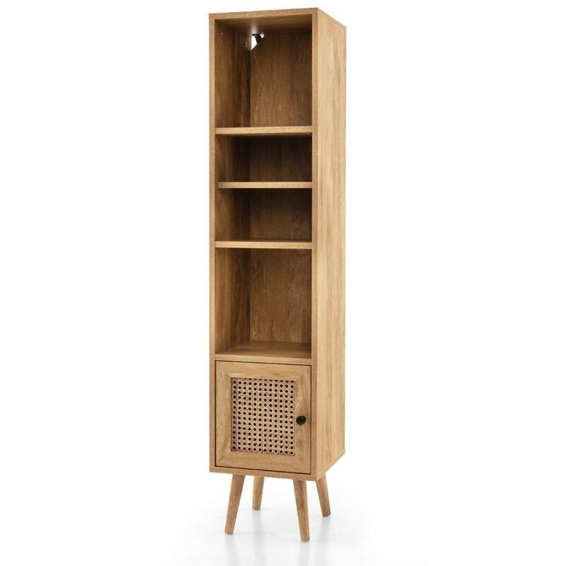 Kahverengi Hasır Rotan Kapaklı Ayarlanabilir Raflı Hasır Banyo Dolabı-30x30x137 cm - 114253
