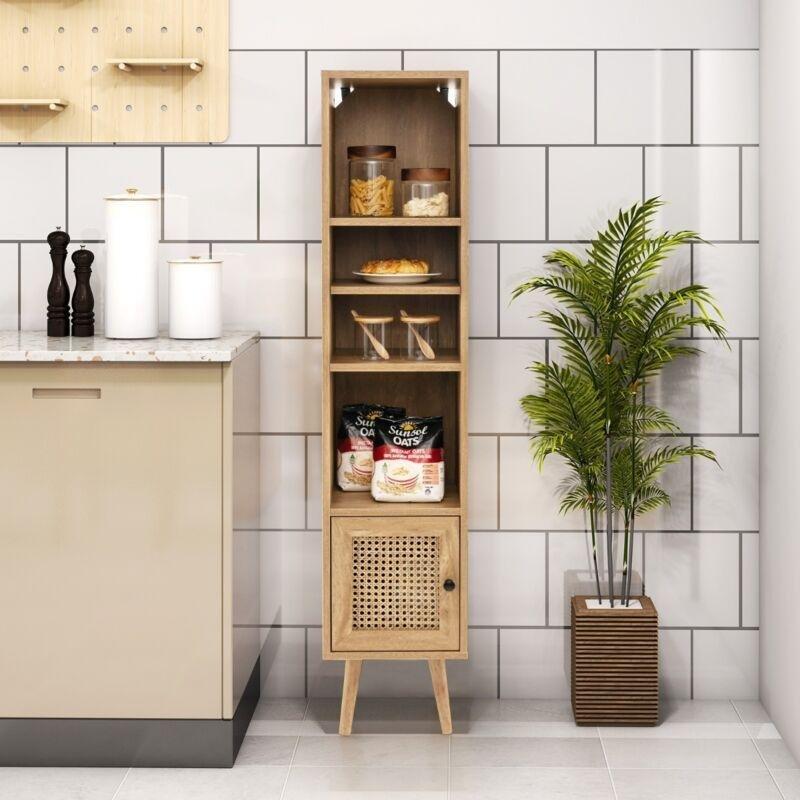 Kahverengi Hasır Rotan Kapaklı Ayarlanabilir Raflı Hasır Banyo Dolabı-30x30x137 cm - 114253