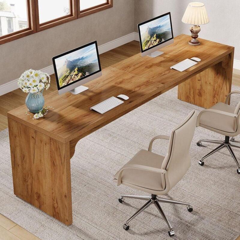 Kahverengi İşlenmiş Ahşap Ekstra Uzun Bilgisayar Masası-180x59x75 cm - 115264