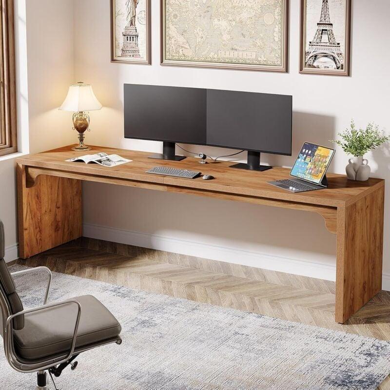 Kahverengi İşlenmiş Ahşap Ekstra Uzun Bilgisayar Masası-180x59x75 cm - 115264