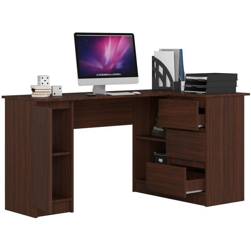 Kahverengi Laminat Kaplamalı Çekmeceli Köşe Bilgisayar Masası-155x85x77 cm - 115056