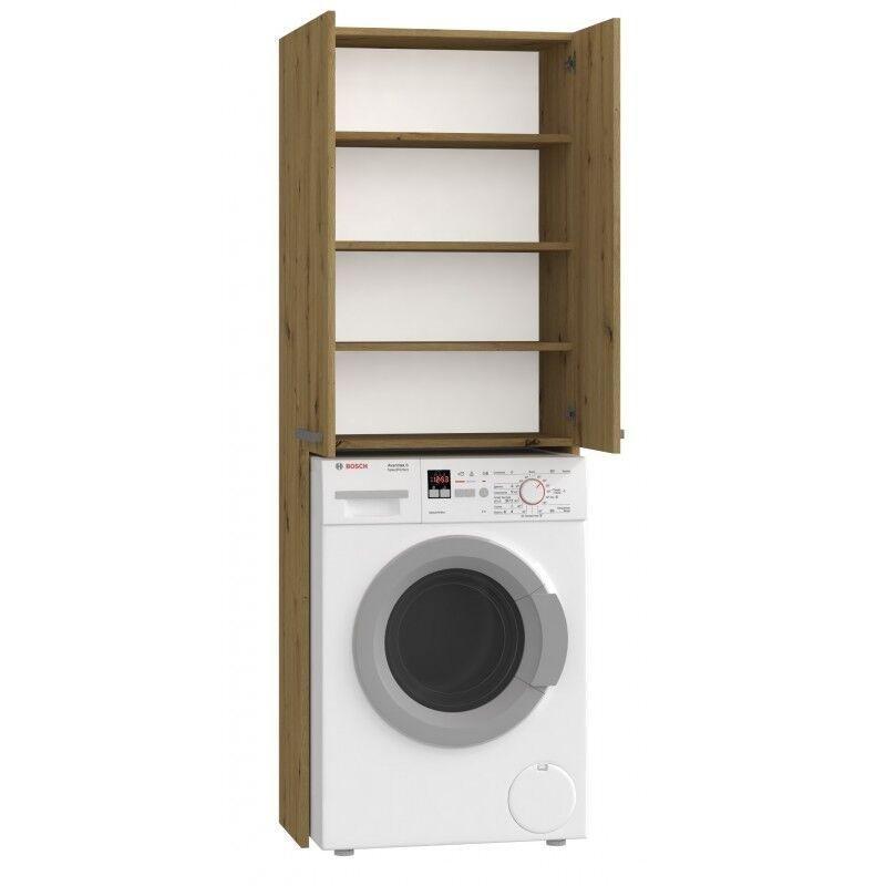 Kahverengi Lamine Yonga Levha 2 Kapaklı 4 Raflı Çamaşır Makinesi Dolabı-183x64x30 cm - 118161