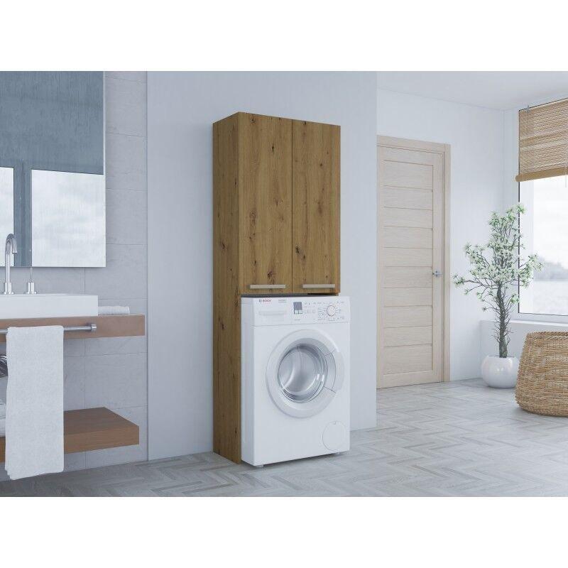 Kahverengi Lamine Yonga Levha 2 Kapaklı 4 Raflı Çamaşır Makinesi Dolabı-183x64x30 cm - 118161