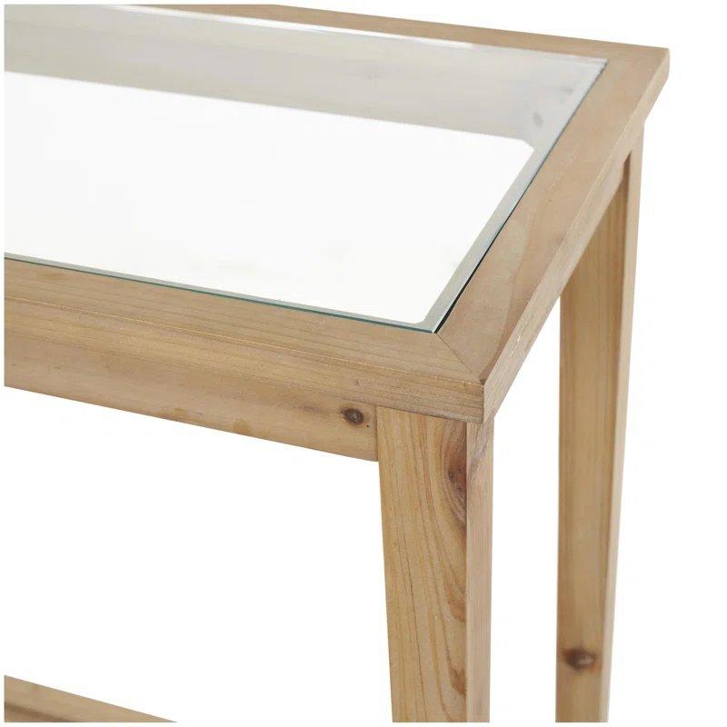 Kahverengi Masif Ahşap Cam Tablalı ve Raflı Rattan Dresuar - 120x37x81 cm - 132575