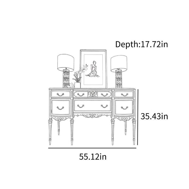 Kahverengi Masif Ahşap Oyma Detaylı 4 Çekmeceli Dresuar - 140x90 cm - 132390