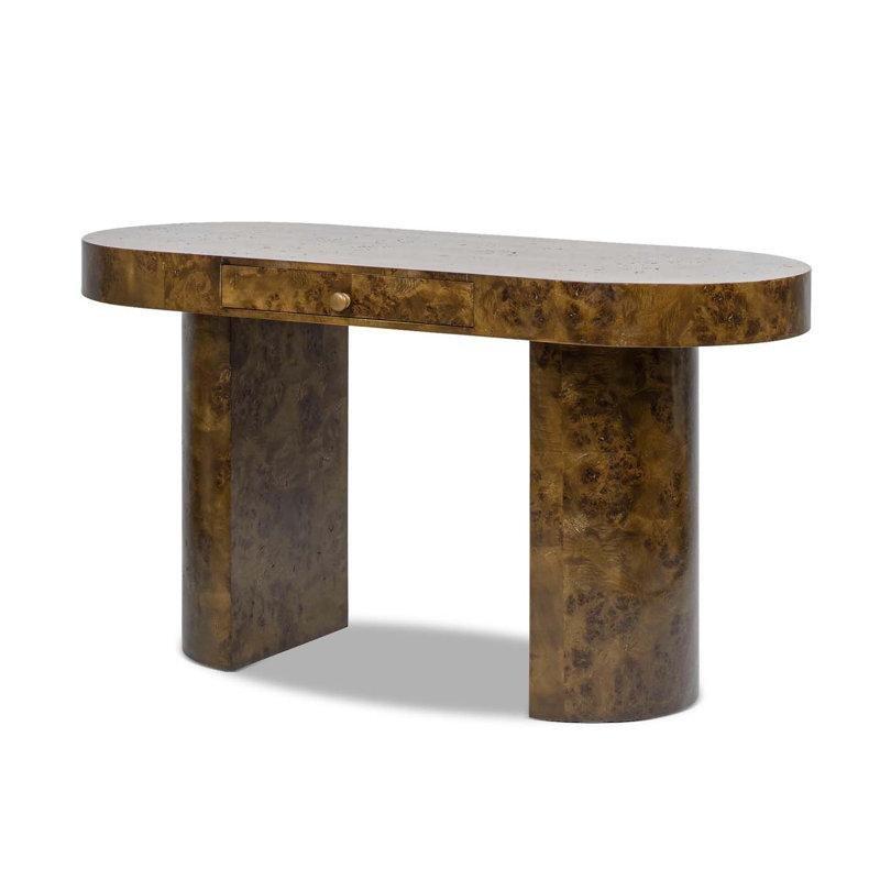 Kahverengi Masif Ahşap Tek Çekmeceli Oval Bilgisayar Masası-62x141x77 cm - 116400
