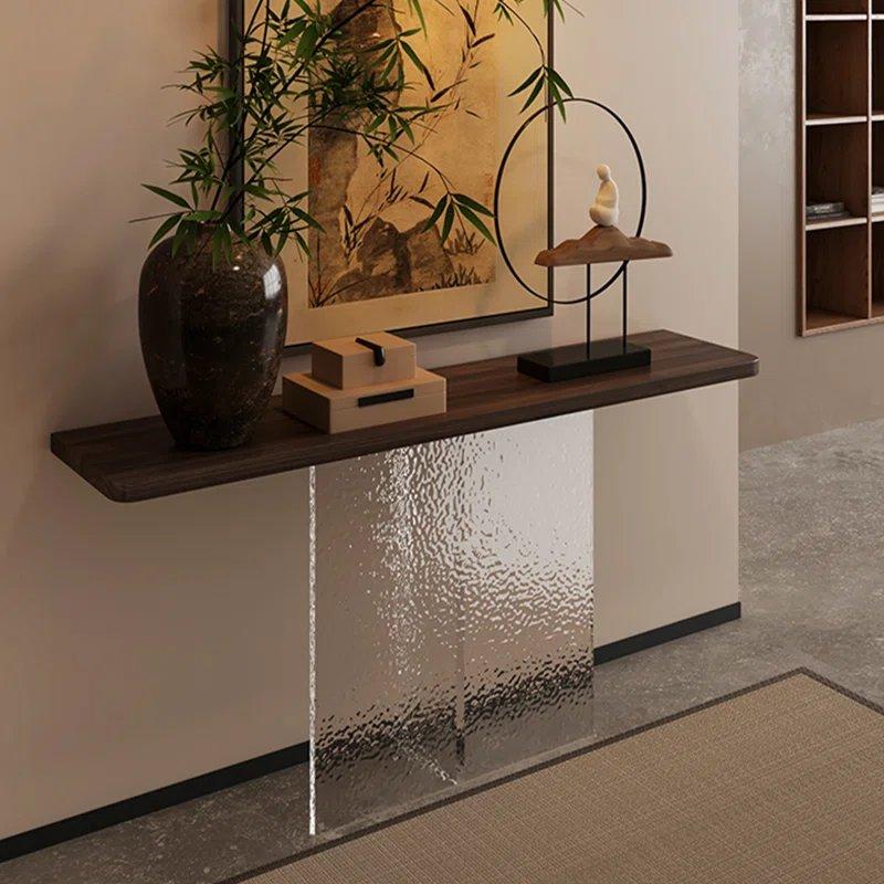 Kahverengi Masif Ahşap ve Akrilik Ayaklı Dikdörtgen Şeffaf Dresuar - 138x30x75 cm - 132750