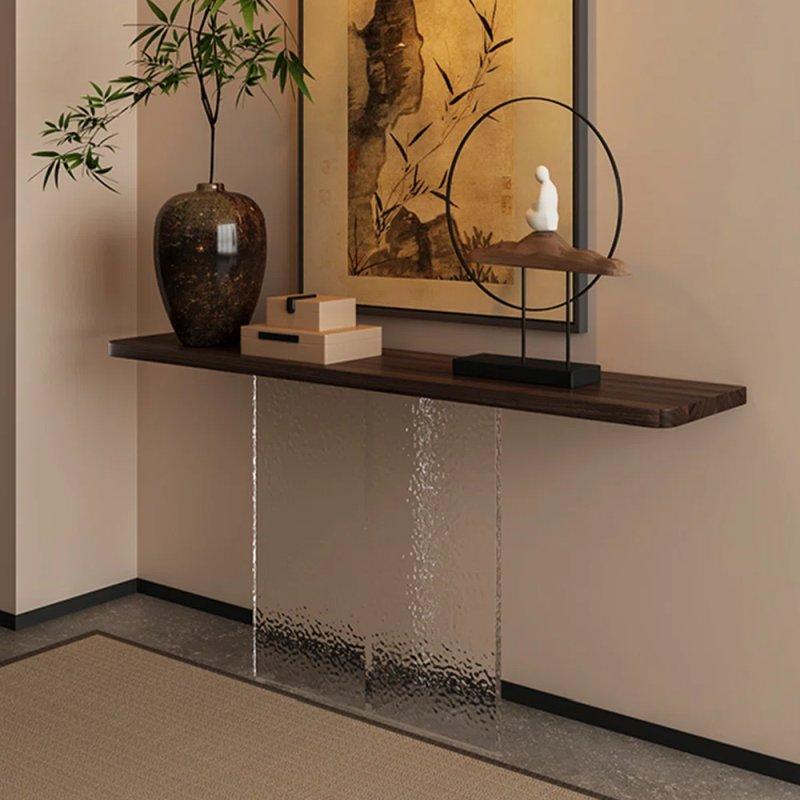 Kahverengi Masif Ahşap ve Akrilik Ayaklı Dikdörtgen Şeffaf Dresuar - 138x30x75 cm - 132750