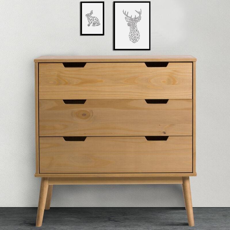 Kahverengi Masif Çam 3 Çekmeceli Metal Raylı Komodin-80x40x87 cm - 127660