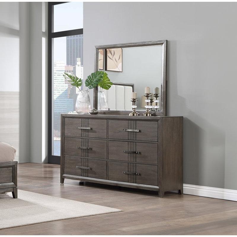 Kahverengi Masif Çam Ağacı 6 Çekmeceli Aynalı Şifonyer - 158 cm - 123930