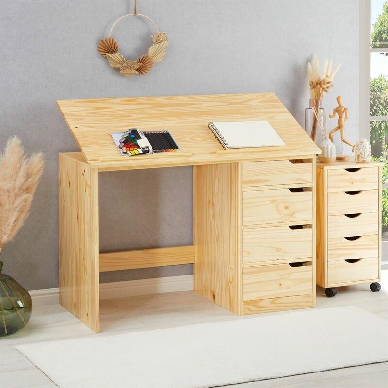 Kahverengi Masif Çam Ayarlanabilir Eğimli Çocuk Bilgisayar Masası-55x114x76 cm - 115845