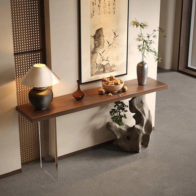 Kahverengi Masif Çam ve Akrilik Asimetrik Ayaklı Şeffaf Dresuar - 160x30x80 cm - 132706