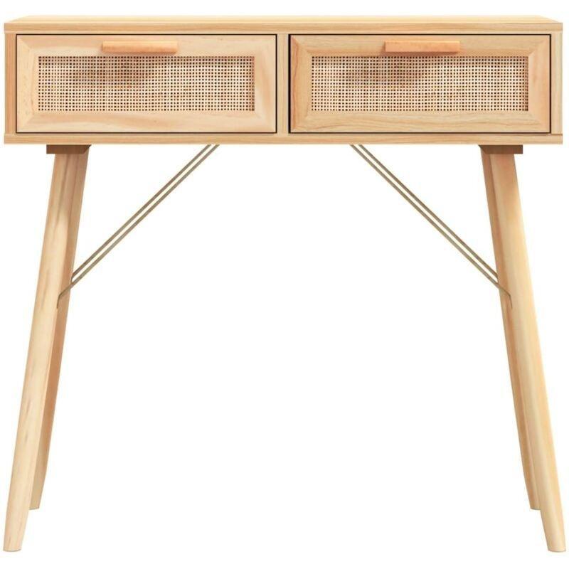 Kahverengi Masif Çam ve Rattan 2 Çekmeceli Dresuar - 80x30x75 cm - 133803