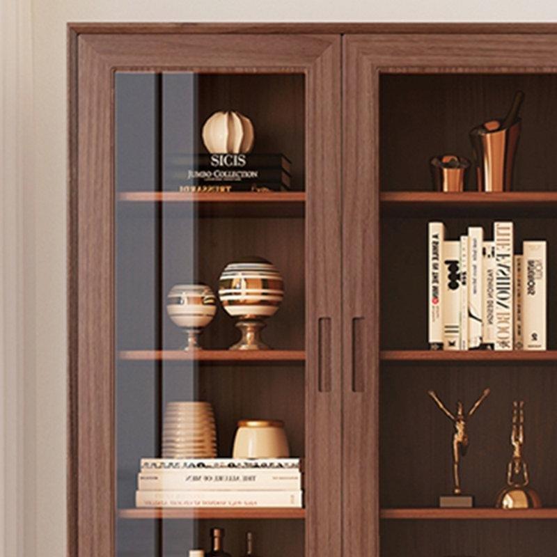 Kahverengi Masif Ceviz 5 Raflı Çekmeceli ve Kapaklı Kitaplık - 210x110x40 cm - 141094