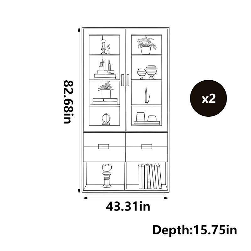 Kahverengi Masif Ceviz Ağacı 5 Raflı Çekmeceli ve Kapaklı Kitaplık - 211x111x41 cm - 141097