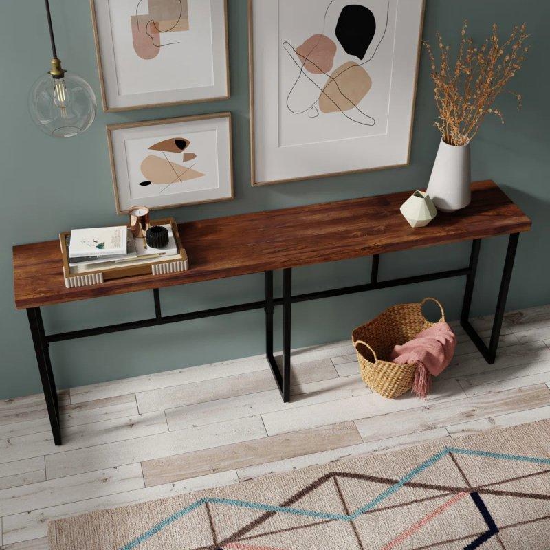 Kahverengi Masif Gül Ağacı Metal Ayaklı Koltuk Arkası Dresuar - 229x41x88 cm - 132307