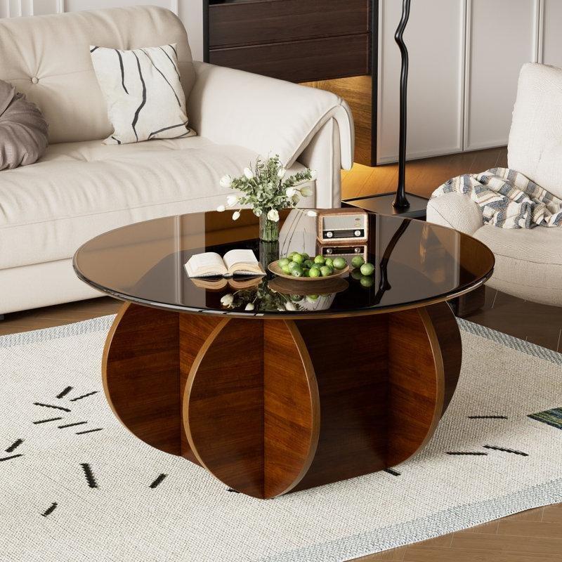 Kahverengi Masif Meşe Füme Temperli Cam Ceviz Cam Sehpa-40x70x70 cm - 117294