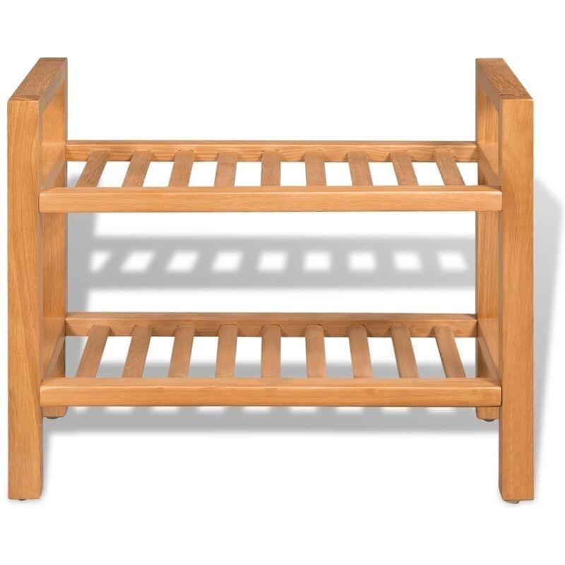 Kahverengi Masif Meşe İki Katlı Portatif Ayakkabılık - 50x27x40 cm - 119769