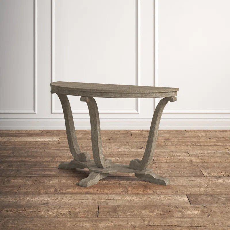 Kahverengi Masif ve Endüstriyel Ahşap Eskitme Detaylı Yarım Ay Tasarım Dresuar - 122x46x77 cm - 132405