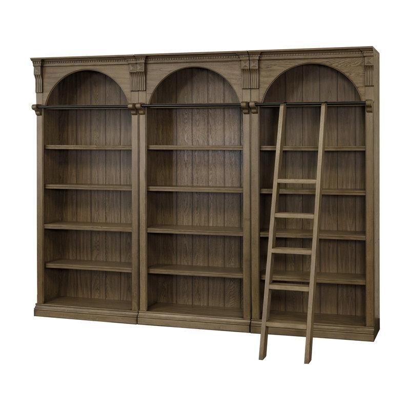 Kahverengi Masif ve Endüstriyel Ahşap Merdivenli Kütüphane Kitaplık - 102x39x239 cm - 141817