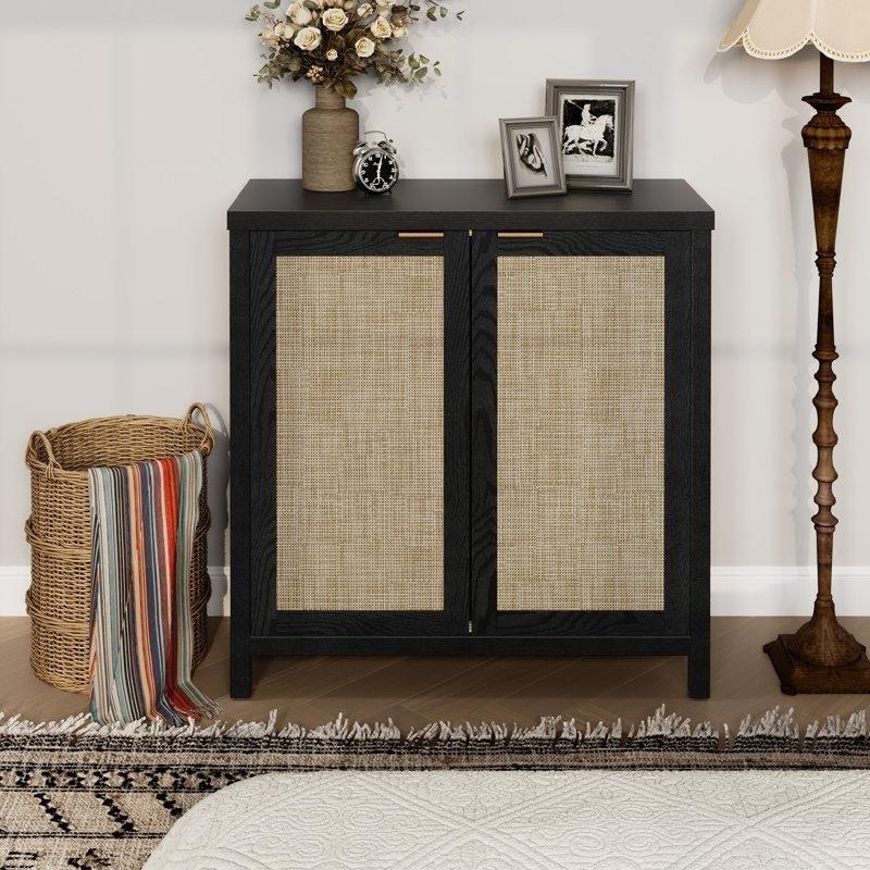 Kahverengi Masif ve Endüstriyel Ahşap Rattan Desenli Konsol - 88x36x90 cm - 128662