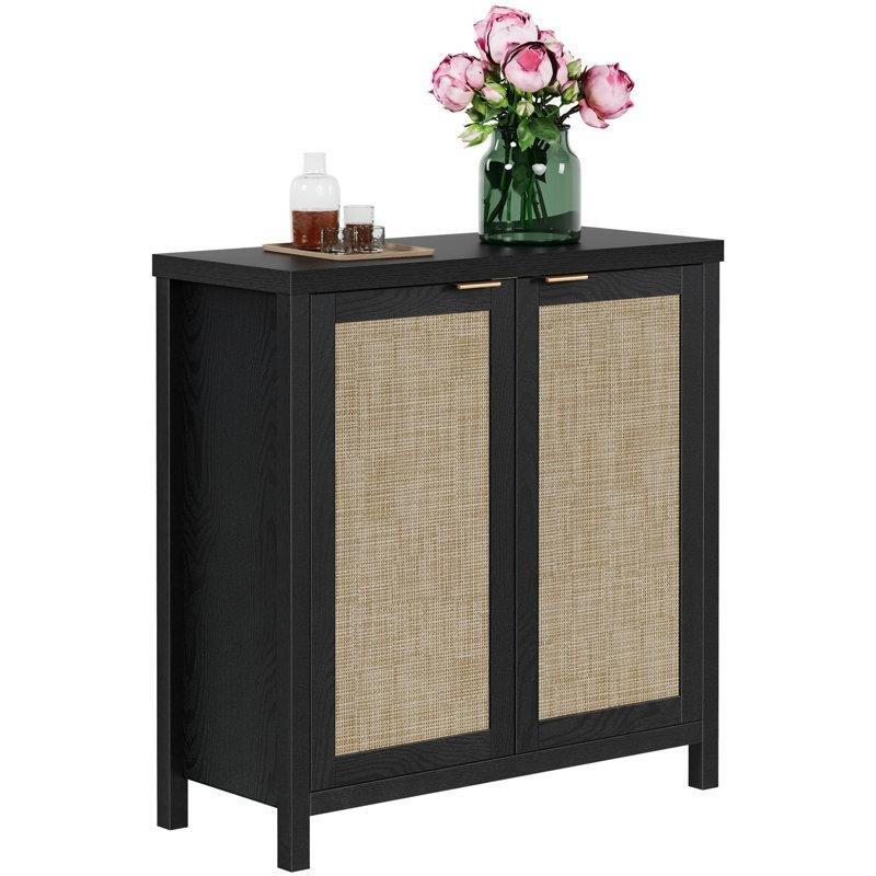 Kahverengi Masif ve Endüstriyel Ahşap Rattan Desenli Konsol - 88x36x90 cm - 128662