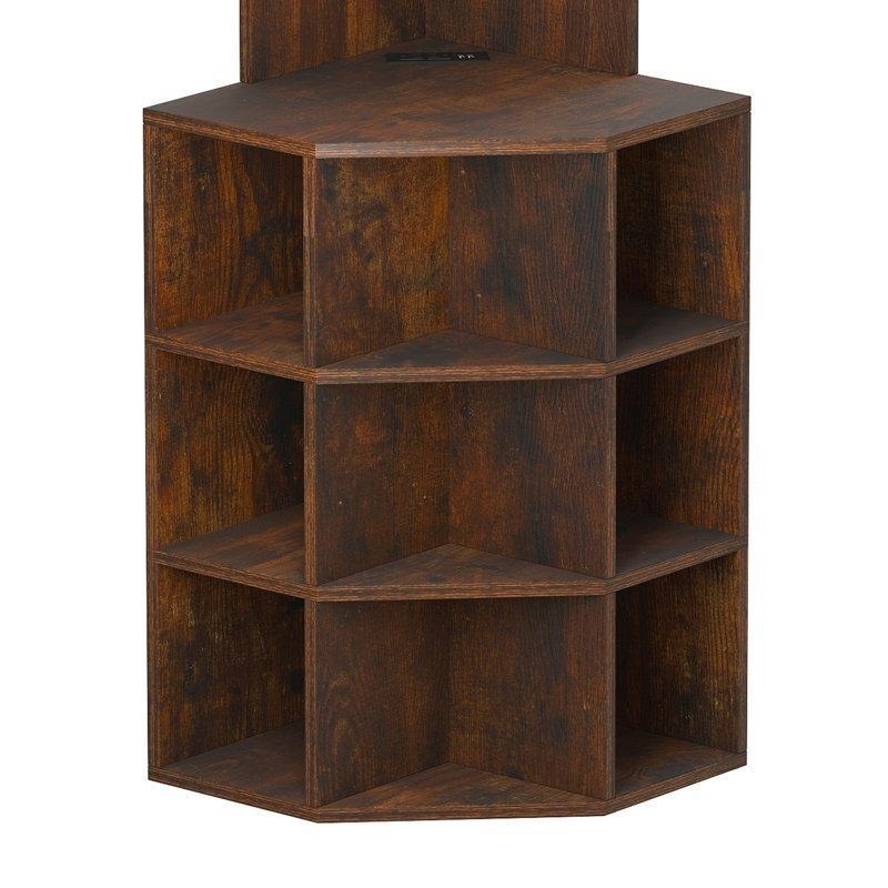 Kahverengi Masif ve Endüstriyel Ahşap USB ve Priz Çıkışlı 6 Raflı Köşe Kitaplık - 162x67x47 cm - 141823