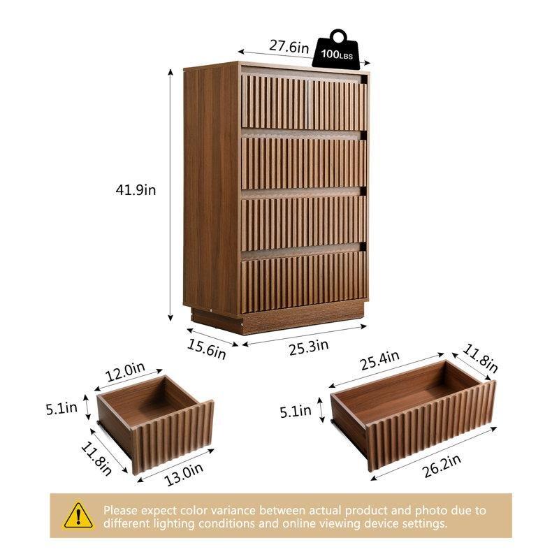 Kahverengi Masif ve Endüstriyel Ahşap Yivli Tasarım 5 Çekmeceli Şifonyer - 70x40x107 cm - 122953