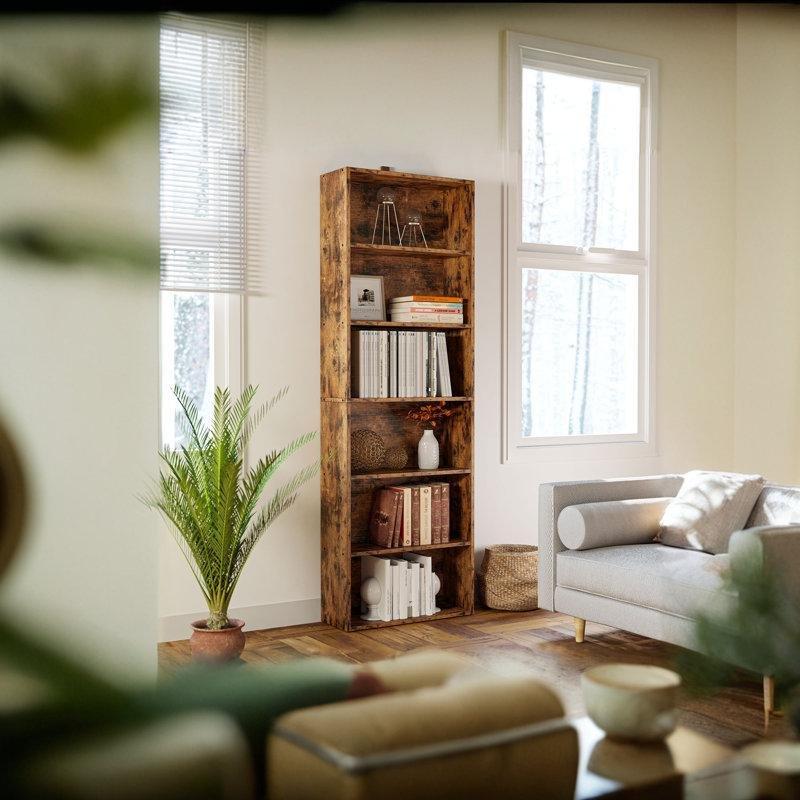 Kahverengi MDF 6 Raflı Parlak Yüzeyli Modern Kitaplık - 180x60 cm - 142012