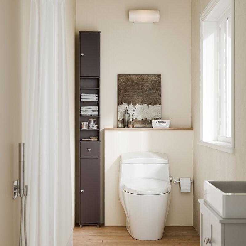 Kahverengi MDF Ayarlanabilir Raflı Banyo Dolabı-20x20x180 cm - 113717