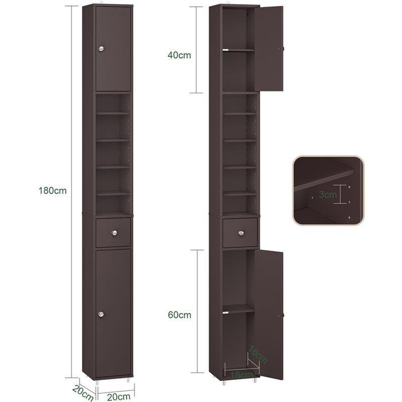 Kahverengi MDF Ayarlanabilir Raflı Banyo Dolabı-20x20x180 cm - 113717