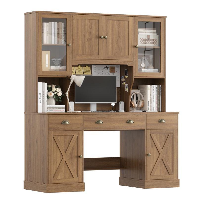 Kahverengi MDF Ayarlanabilir Raflı Bilgisayar Masası-190x160x51 cm - 116631