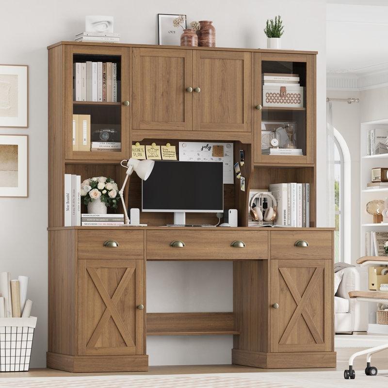 Kahverengi MDF Ayarlanabilir Raflı Bilgisayar Masası-190x160x51 cm - 116631
