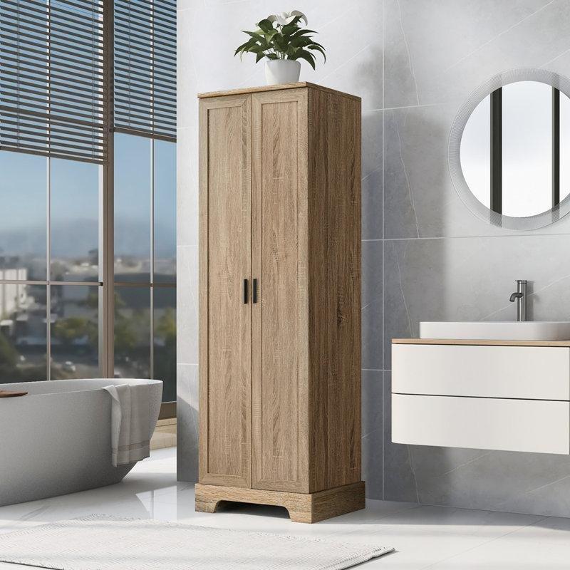 Kahverengi MDF Ayarlanabilir Raflı Ceviz Banyo Dolabı-178x57x43 cm - 114061