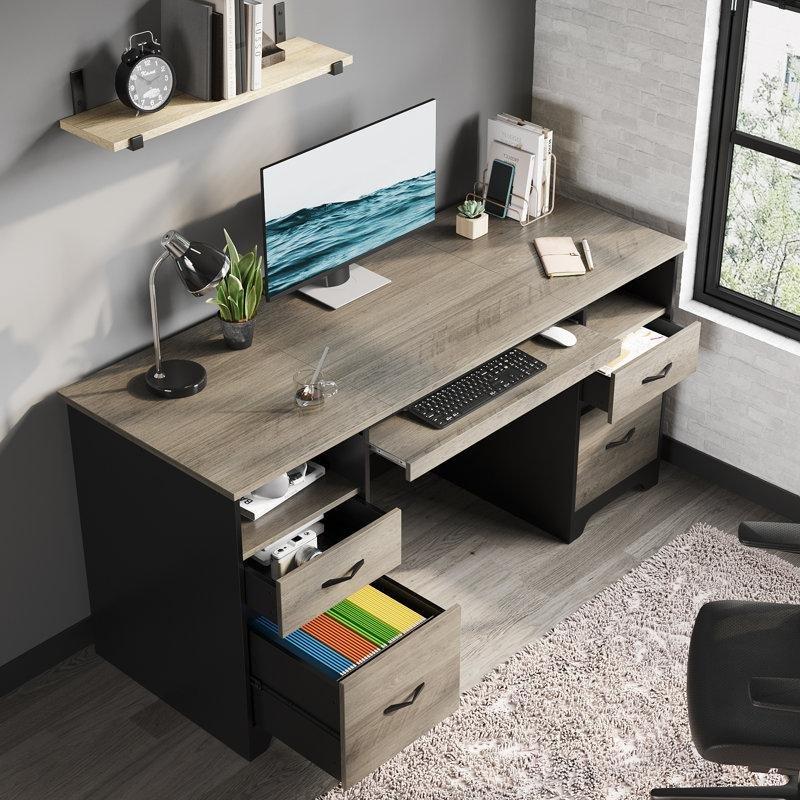 Kahverengi MDF Çekmeceli Klavyelikli Bilgisayar masası-150x55x77 cm - 116916