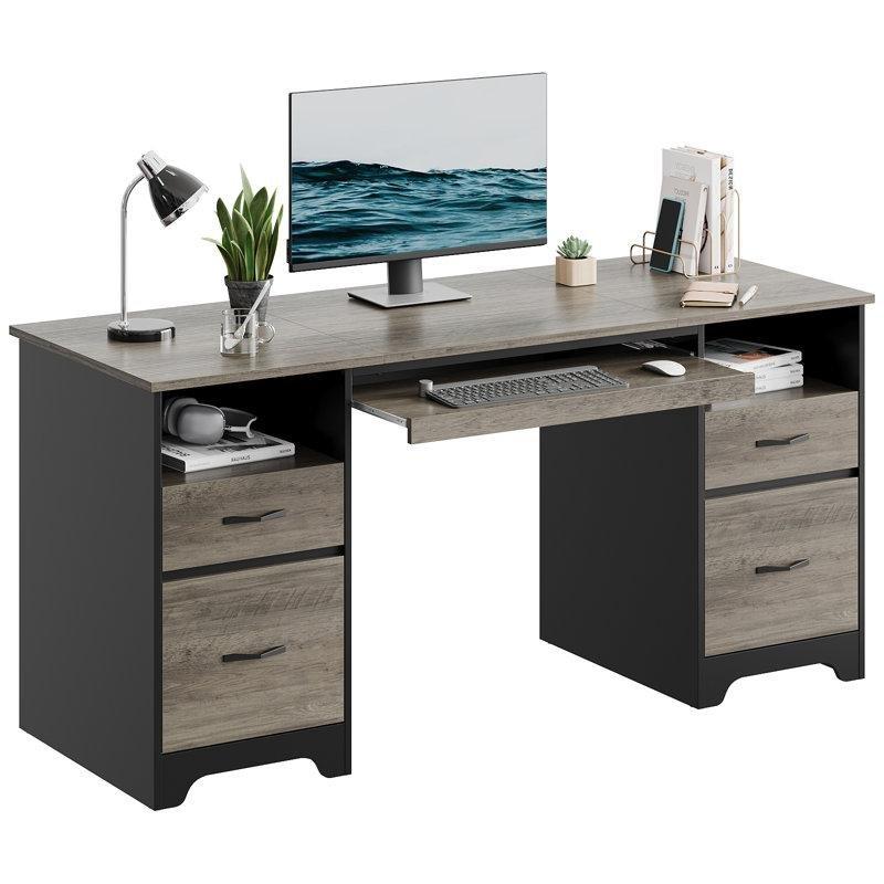 Kahverengi MDF Çekmeceli Klavyelikli Bilgisayar masası-150x55x77 cm - 116916