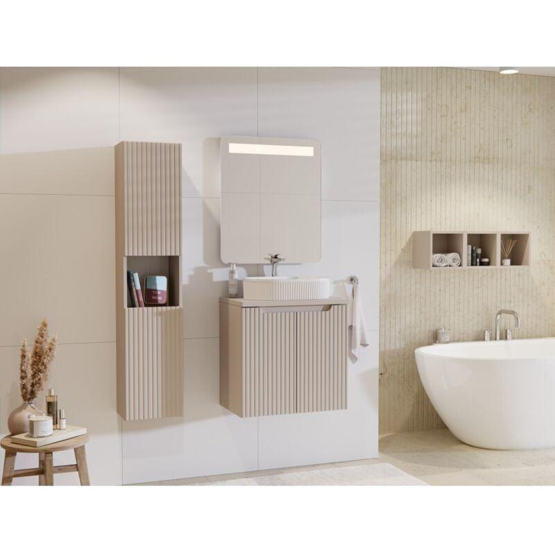 Kahverengi MDF Duvara Asılan Nişli Banyo Dolabı-30x25x140 cm - 113576