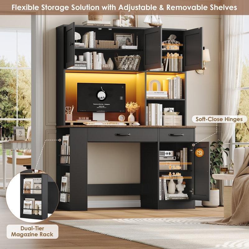 Kahverengi MDF Ledli Şarj İstasyonlu Bilgisayar masası-180x120x51 cm - 116646
