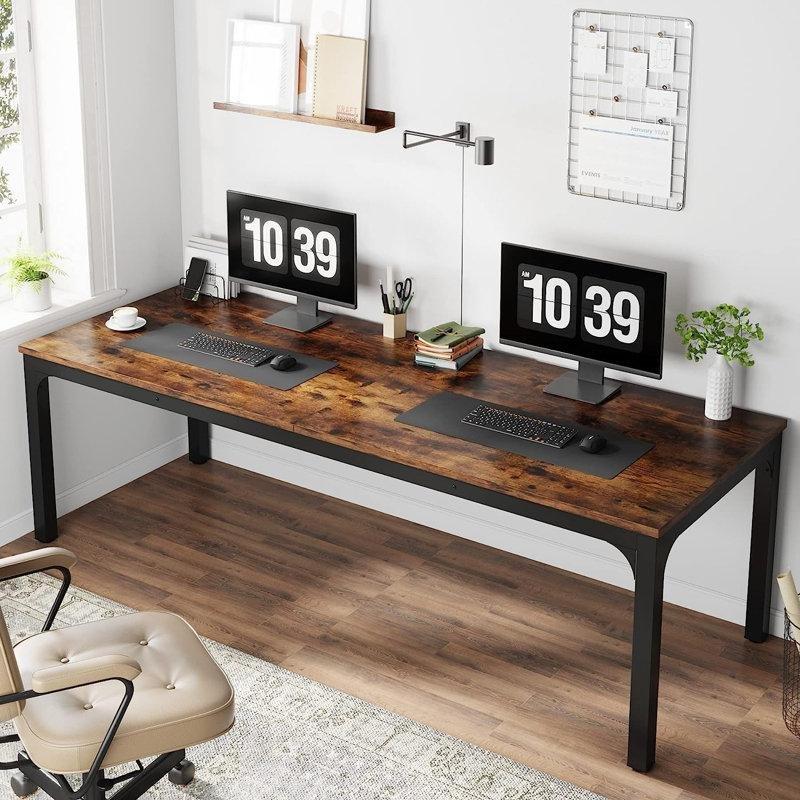 Kahverengi MDF Metal Ayaklı Ayarlanabilir Pabuçlu Bilgisayar Masası-201x70x75 cm - 116955
