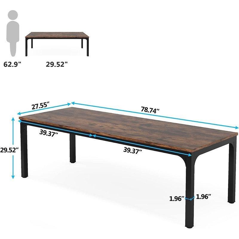 Kahverengi MDF Metal Ayaklı Ayarlanabilir Pabuçlu Bilgisayar Masası-201x70x75 cm - 116955