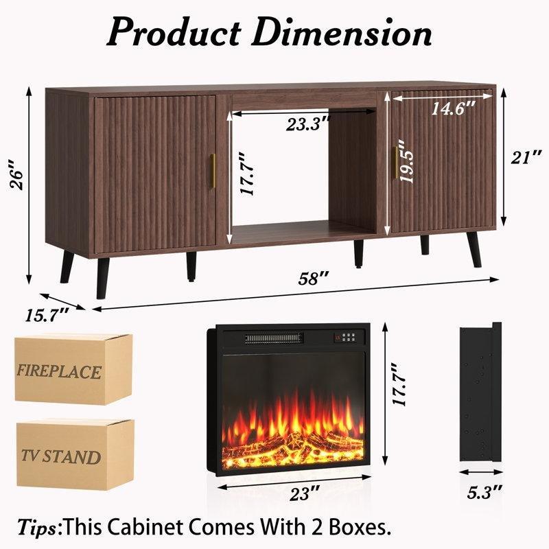 Kahverengi MDF Şömineli ve Oluklu Kapaklı Konsol - 148 cm - 129187