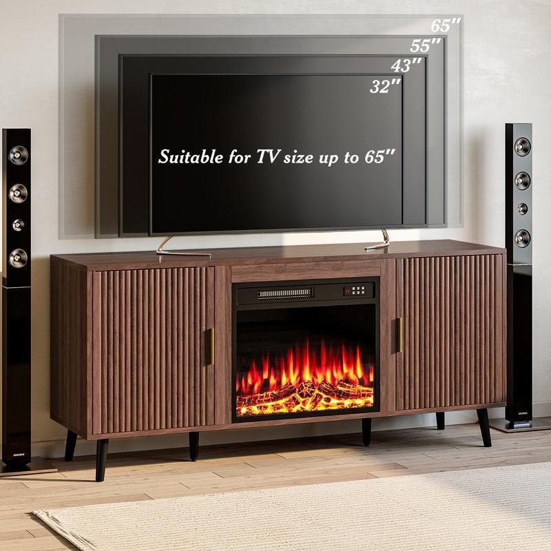 Kahverengi MDF Şömineli ve Oluklu Kapaklı Konsol - 148 cm - 129187