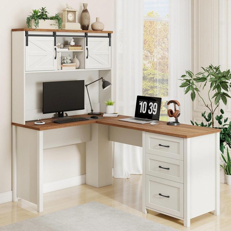 Kahverengi MDF USB Girişli L Şekilli Bilgisayar Masası-173x120x170 cm - 116619