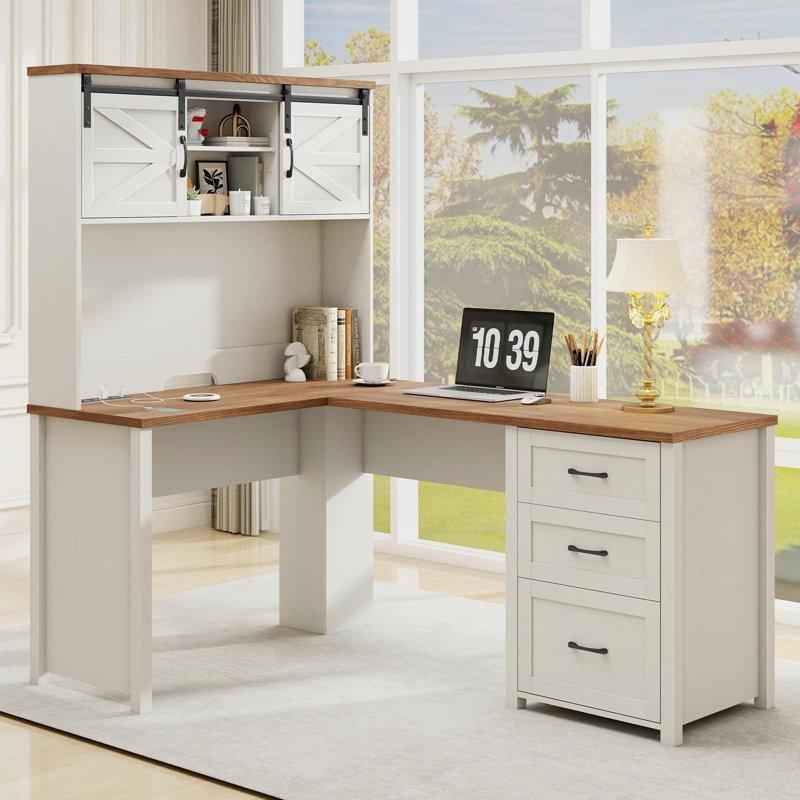 Kahverengi MDF USB Girişli L Şekilli Bilgisayar Masası-173x120x170 cm - 116619