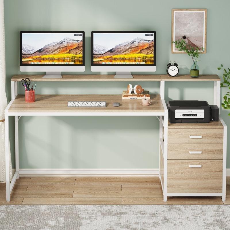 Kahverengi MDF ve Yonga Levha Monitör Raflı Çekmeceli Bilgisayar Masası-160x50x90 cm - 116520