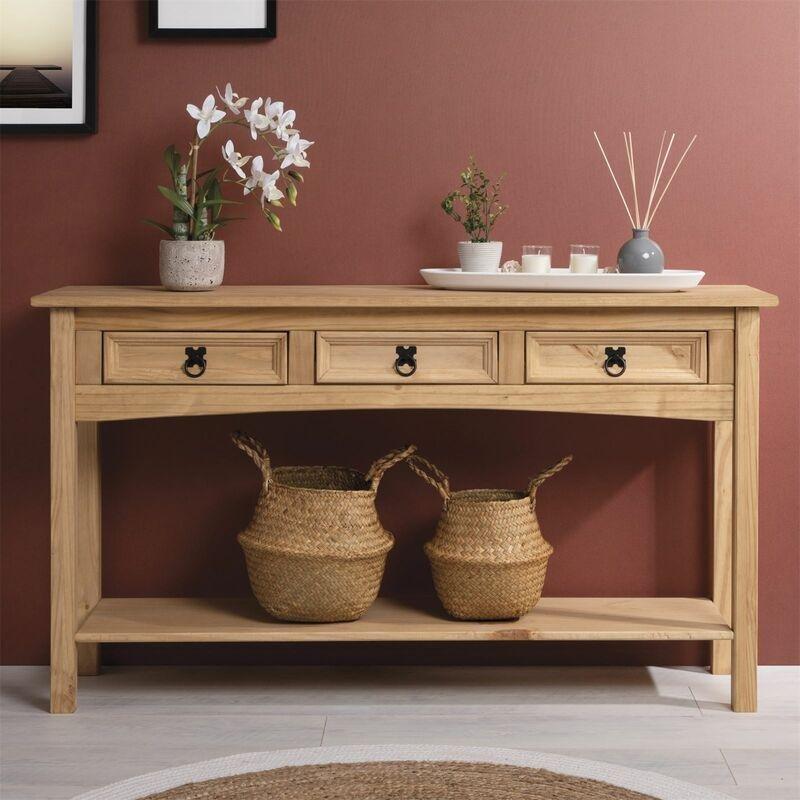 Kahverengi Meksika Stili 3 Çekmeceli ve Raflı Dresuar - 60x30x60 cm - 134075