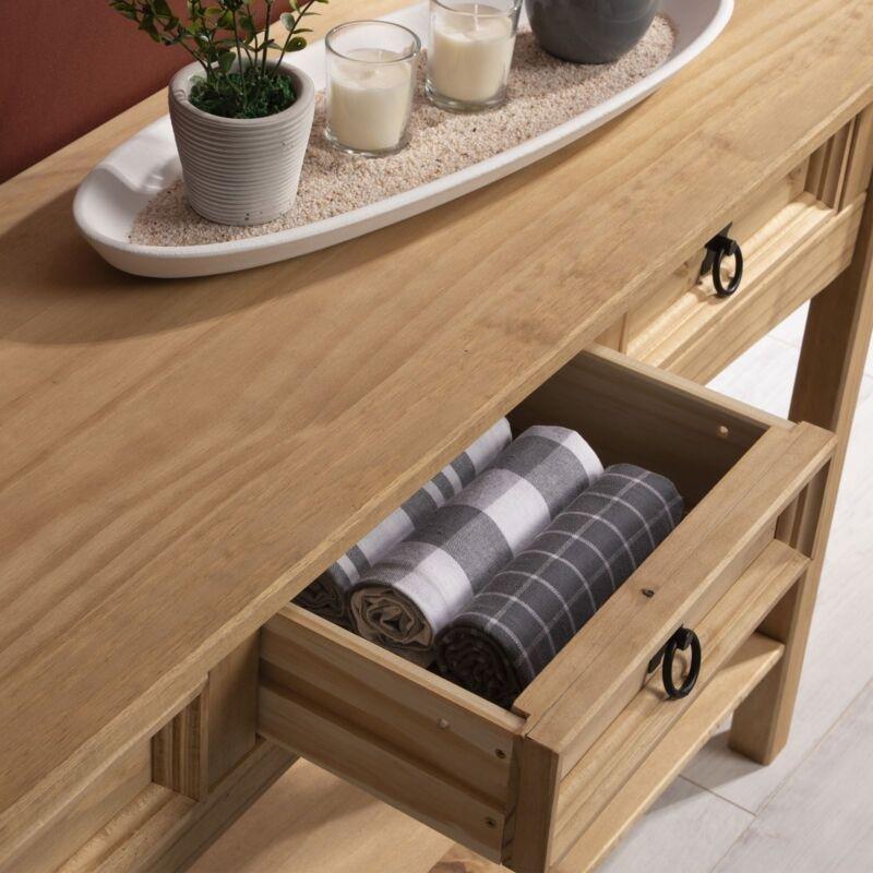 Kahverengi Meksika Stili 3 Çekmeceli ve Raflı Dresuar - 60x30x60 cm - 134075